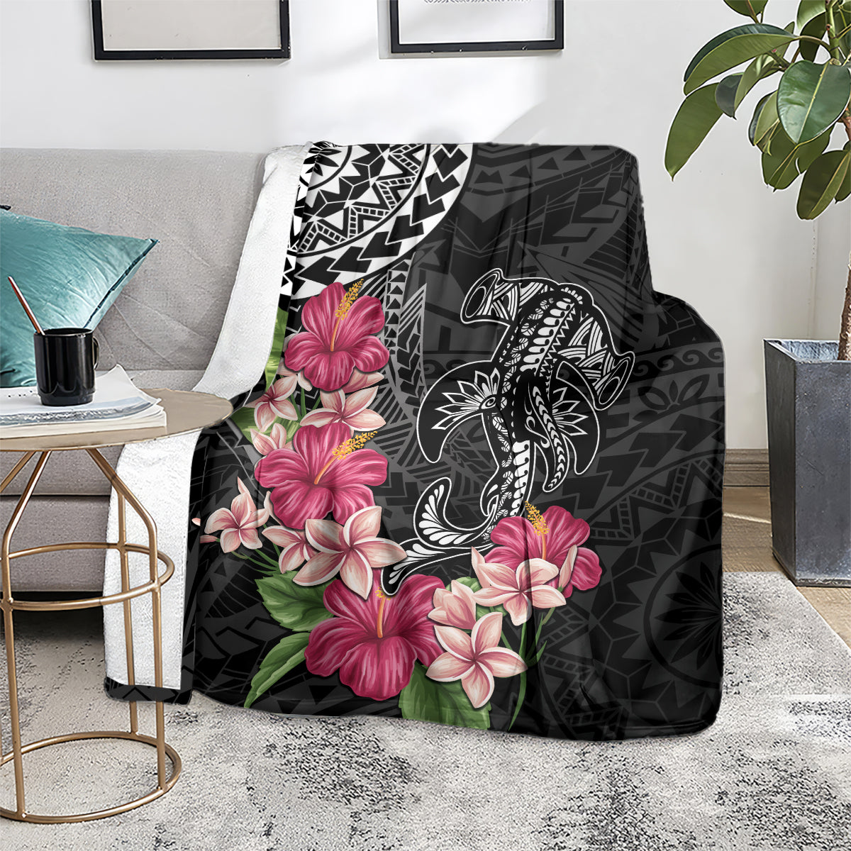 Black Polynesian Hammerhead Shark Tribal Pattern Blanket LT05 - Polynesian Pride