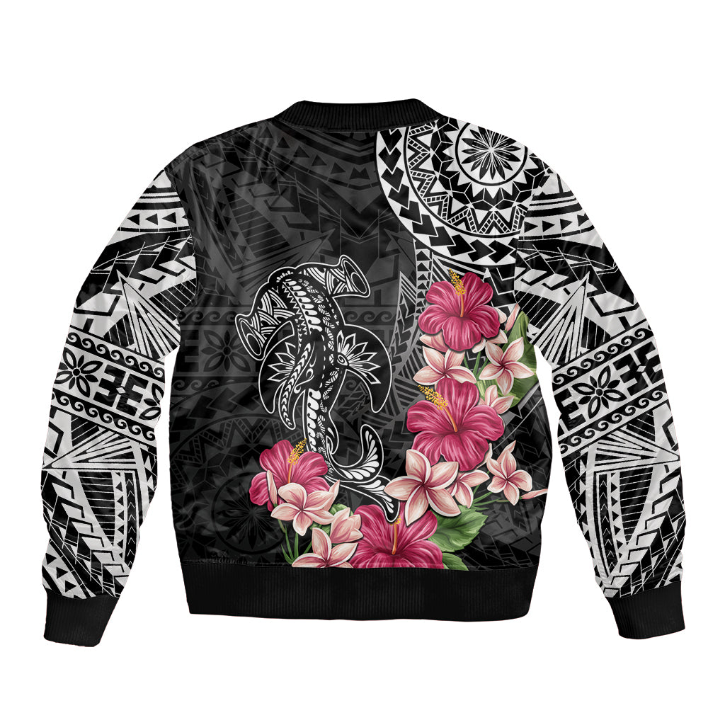 Black Polynesian Hammerhead Shark Tribal Pattern Bomber Jacket