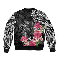 Black Polynesian Hammerhead Shark Tribal Pattern Bomber Jacket