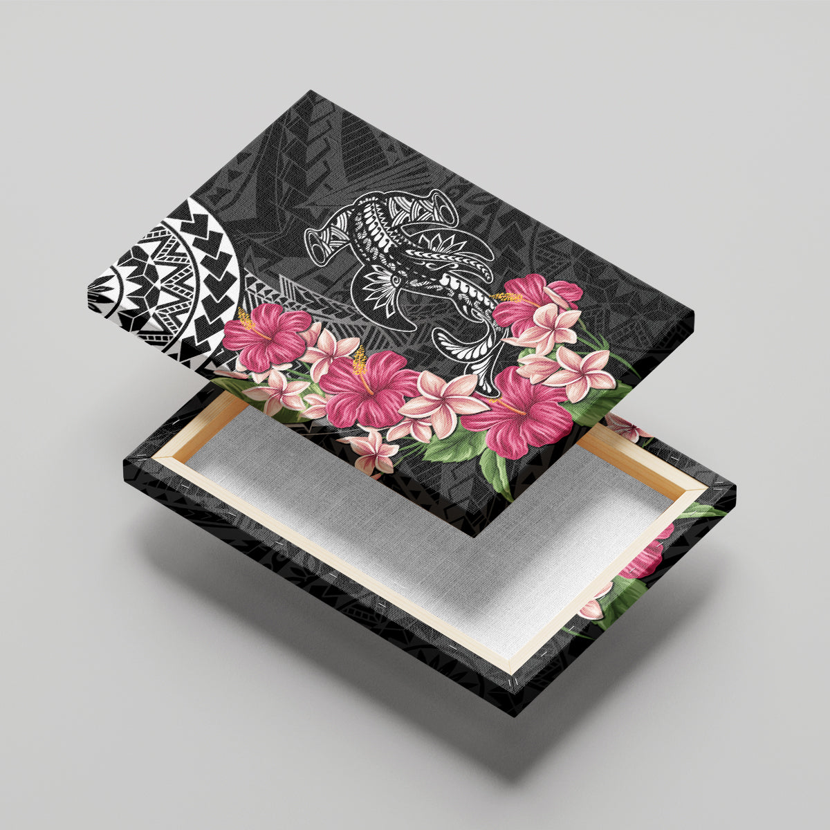 Black Polynesian Hammerhead Shark Tribal Pattern Canvas Wall Art