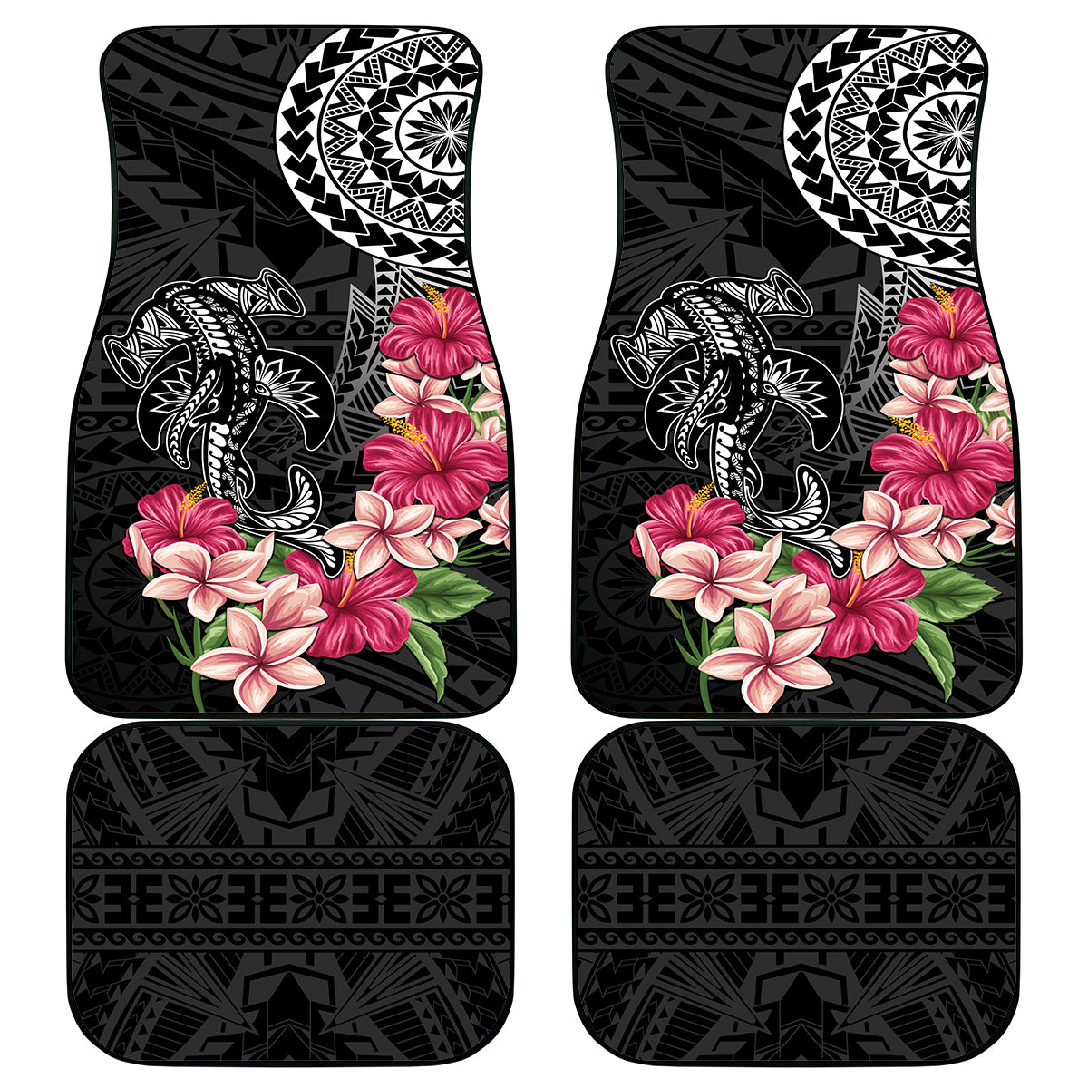 Black Polynesian Hammerhead Shark Tribal Pattern Car Mats
