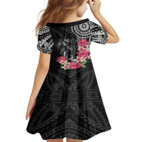 Black Polynesian Hammerhead Shark Tribal Pattern Family Matching Long Sleeve Bodycon Dress and Hawaiian Shirt