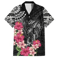 Black Polynesian Hammerhead Shark Tribal Pattern Family Matching Long Sleeve Bodycon Dress and Hawaiian Shirt