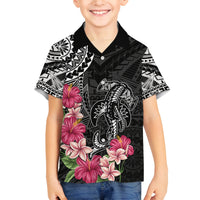 Black Polynesian Hammerhead Shark Tribal Pattern Family Matching Off The Shoulder Long Sleeve Dress and Hawaiian Shirt