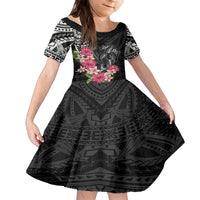 Black Polynesian Hammerhead Shark Tribal Pattern Family Matching Off Shoulder Maxi Dress and Hawaiian Shirt LT05 Daughter's Dress Black - Polynesian Pride
