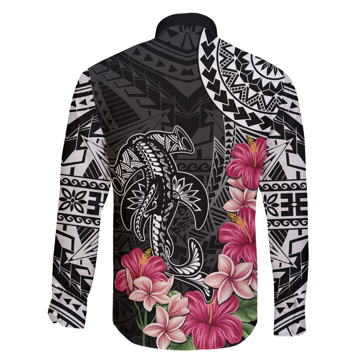 Black Polynesian Hammerhead Shark Tribal Pattern Family Matching Off Shoulder Maxi Dress and Hawaiian Shirt LT05 - Polynesian Pride