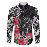 Black Polynesian Hammerhead Shark Tribal Pattern Family Matching Off Shoulder Short Dress and Hawaiian Shirt LT05 Dad's Shirt - Long Sleeve Black - Polynesian Pride