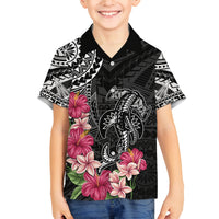 Black Polynesian Hammerhead Shark Tribal Pattern Family Matching Off Shoulder Short Dress and Hawaiian Shirt LT05 Son's Shirt Black - Polynesian Pride