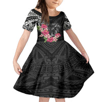 Black Polynesian Hammerhead Shark Tribal Pattern Family Matching Short Sleeve Bodycon Dress and Hawaiian Shirt LT05 Daughter's Dress Black - Polynesian Pride
