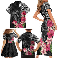 Black Polynesian Hammerhead Shark Tribal Pattern Family Matching Short Sleeve Bodycon Dress and Hawaiian Shirt LT05 - Polynesian Pride