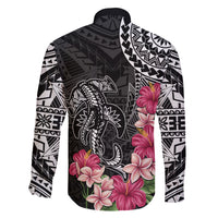 Black Polynesian Hammerhead Shark Tribal Pattern Family Matching Tank Maxi Dress and Hawaiian Shirt