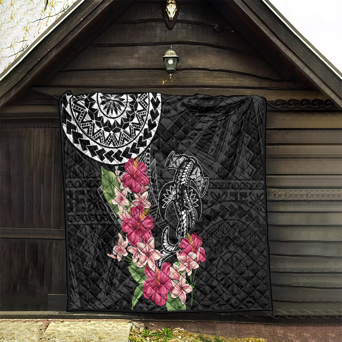 Black Polynesian Hammerhead Shark Tribal Pattern Quilt LT05 - Polynesian Pride