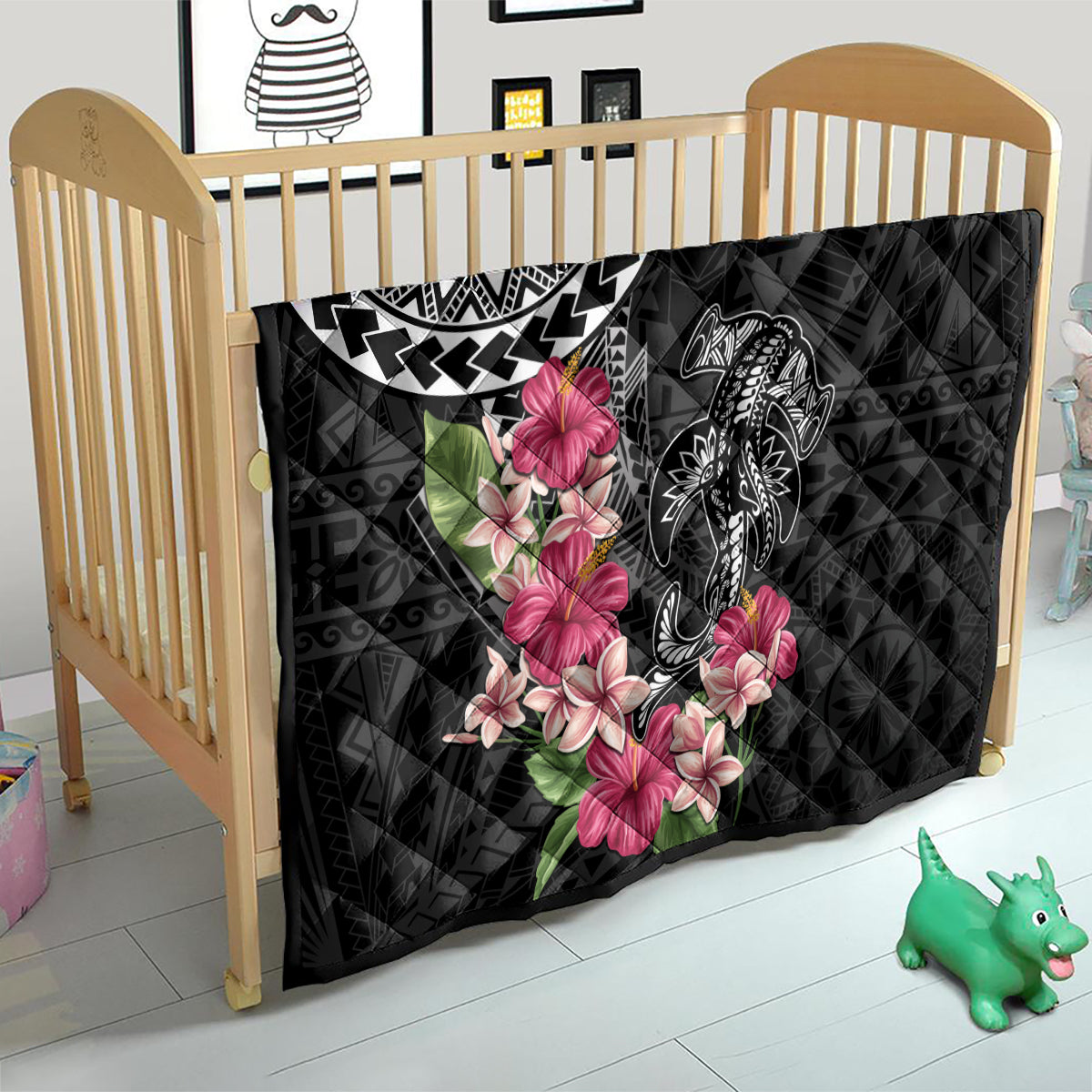 Black Polynesian Hammerhead Shark Tribal Pattern Quilt LT05 - Polynesian Pride