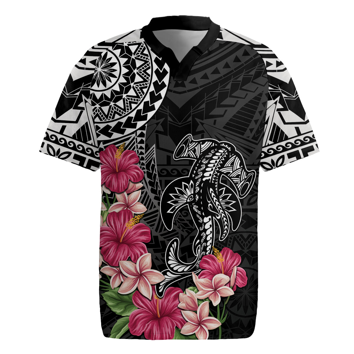 Black Polynesian Hammerhead Shark Tribal Pattern Rugby Jersey