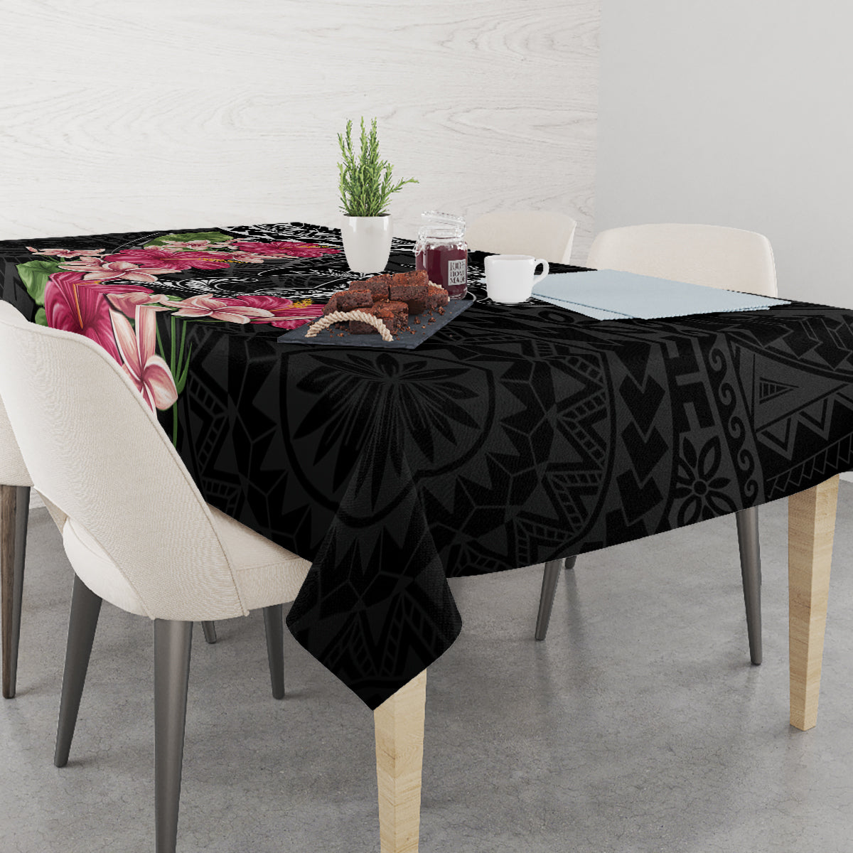 Black Polynesian Hammerhead Shark Tribal Pattern Tablecloth LT05 - Polynesian Pride