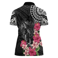 Black Polynesian Hammerhead Shark Tribal Pattern Women Polo Shirt