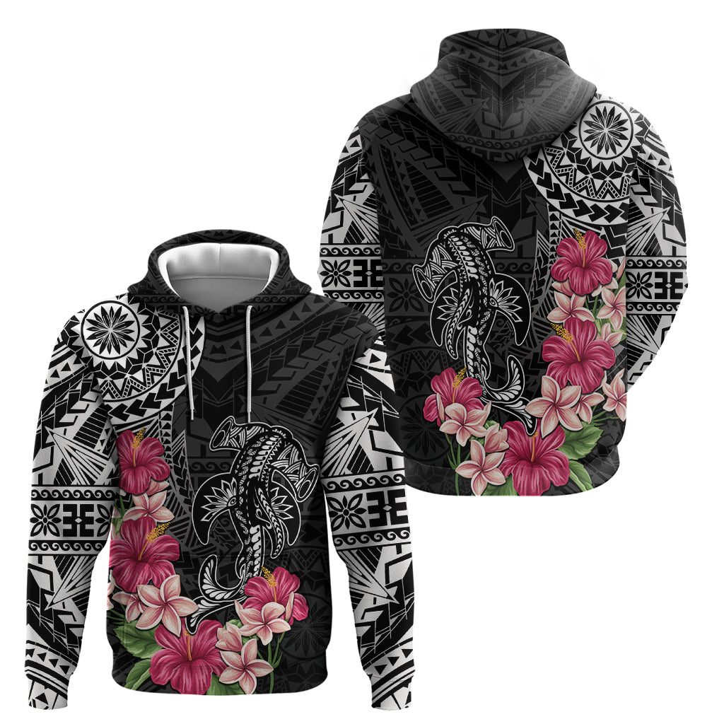 Black Polynesian Hammerhead Shark Tribal Pattern Zip Hoodie