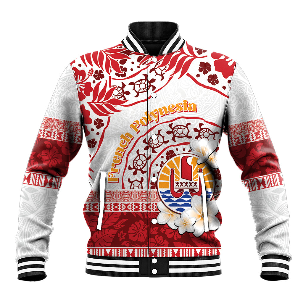 French Polynesia Internal Autonomy Day Baseball Jacket Tropical Hibiscus And Turtle Pattern LT05 Unisex Red - Polynesian Pride