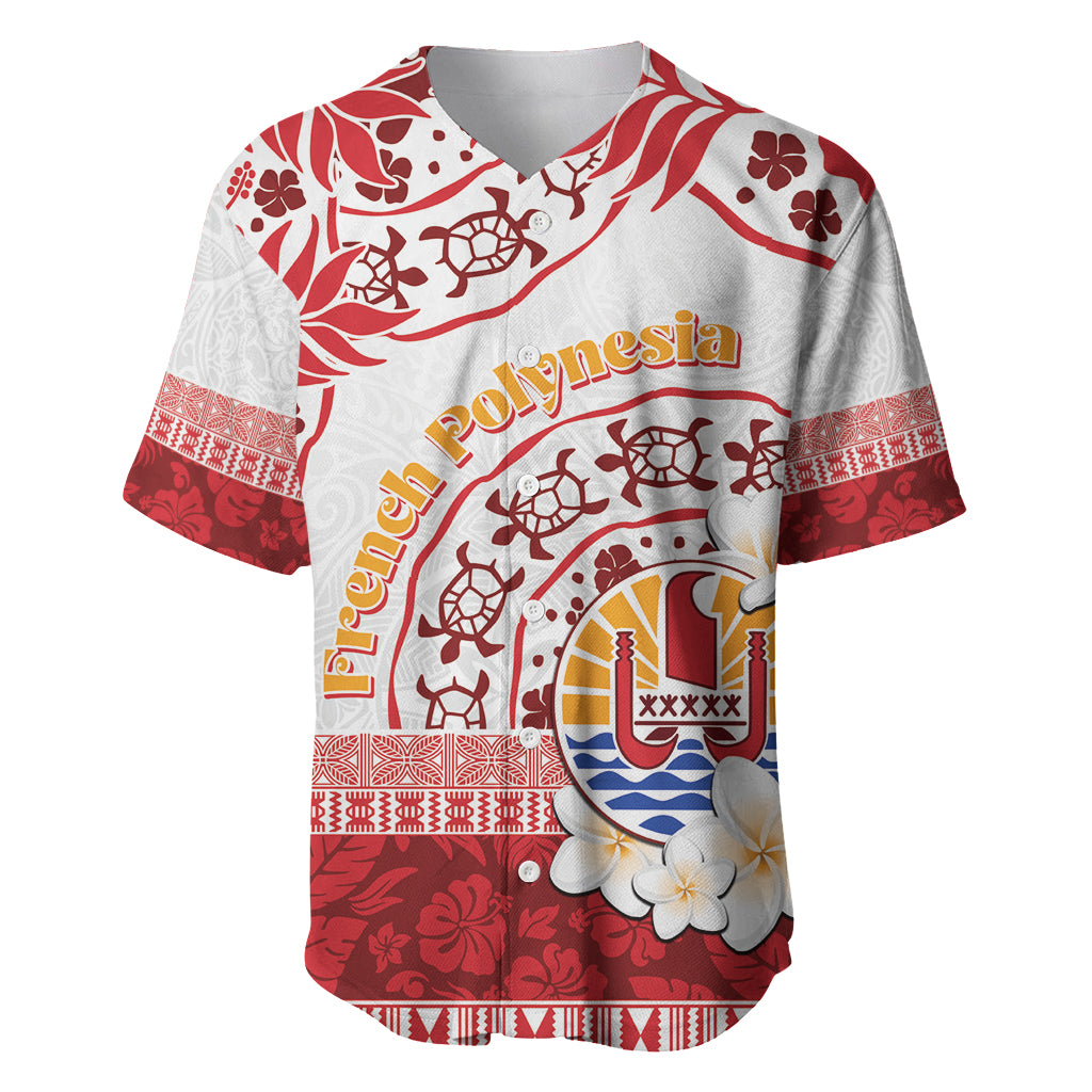 French Polynesia Internal Autonomy Day Baseball Jersey Tropical Hibiscus And Turtle Pattern LT05 Red - Polynesian Pride