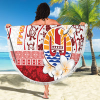French Polynesia Internal Autonomy Day Beach Blanket Tropical Hibiscus And Turtle Pattern