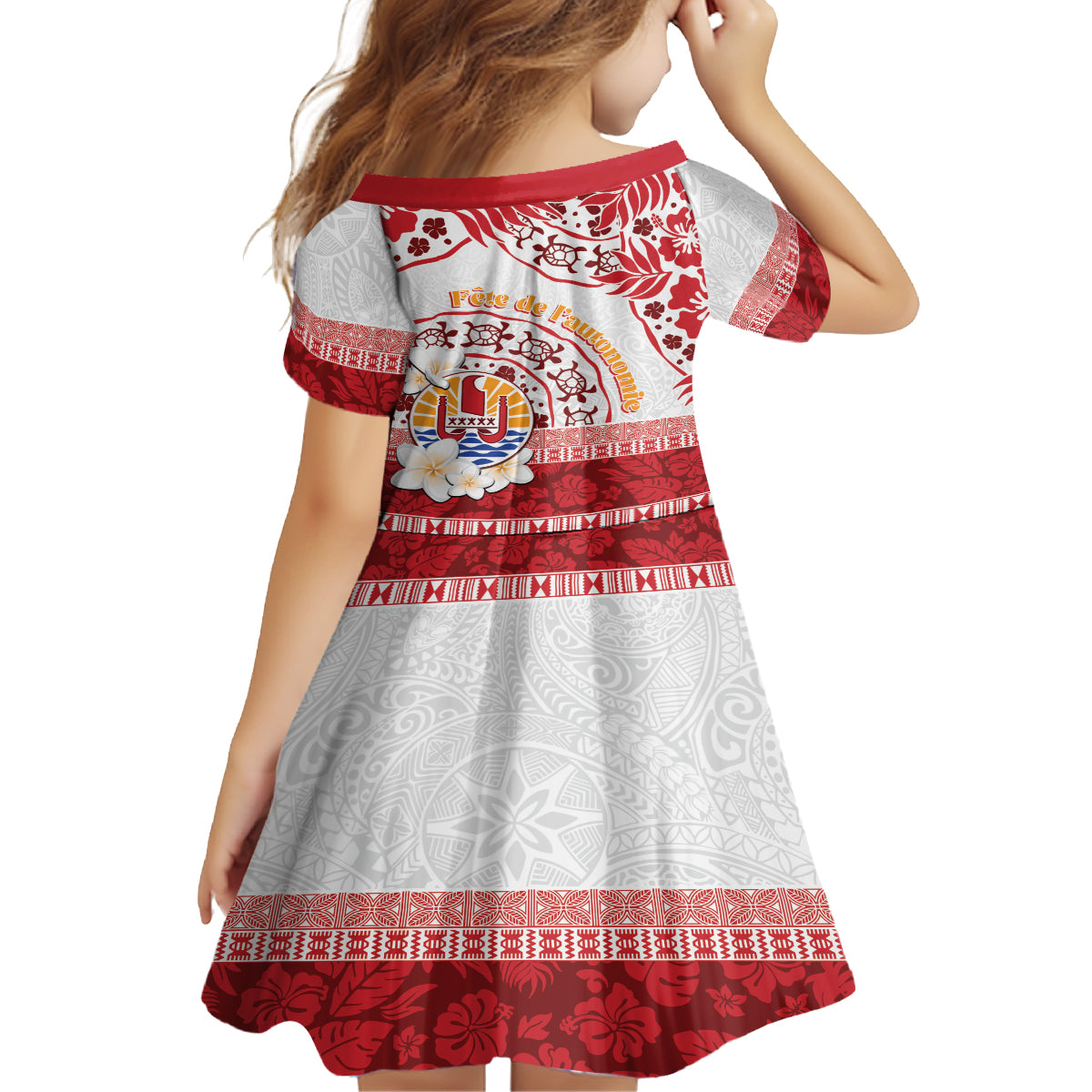 French Polynesia Internal Autonomy Day Kid Short Sleeve Dress Tropical Hibiscus And Turtle Pattern LT05 - Polynesian Pride