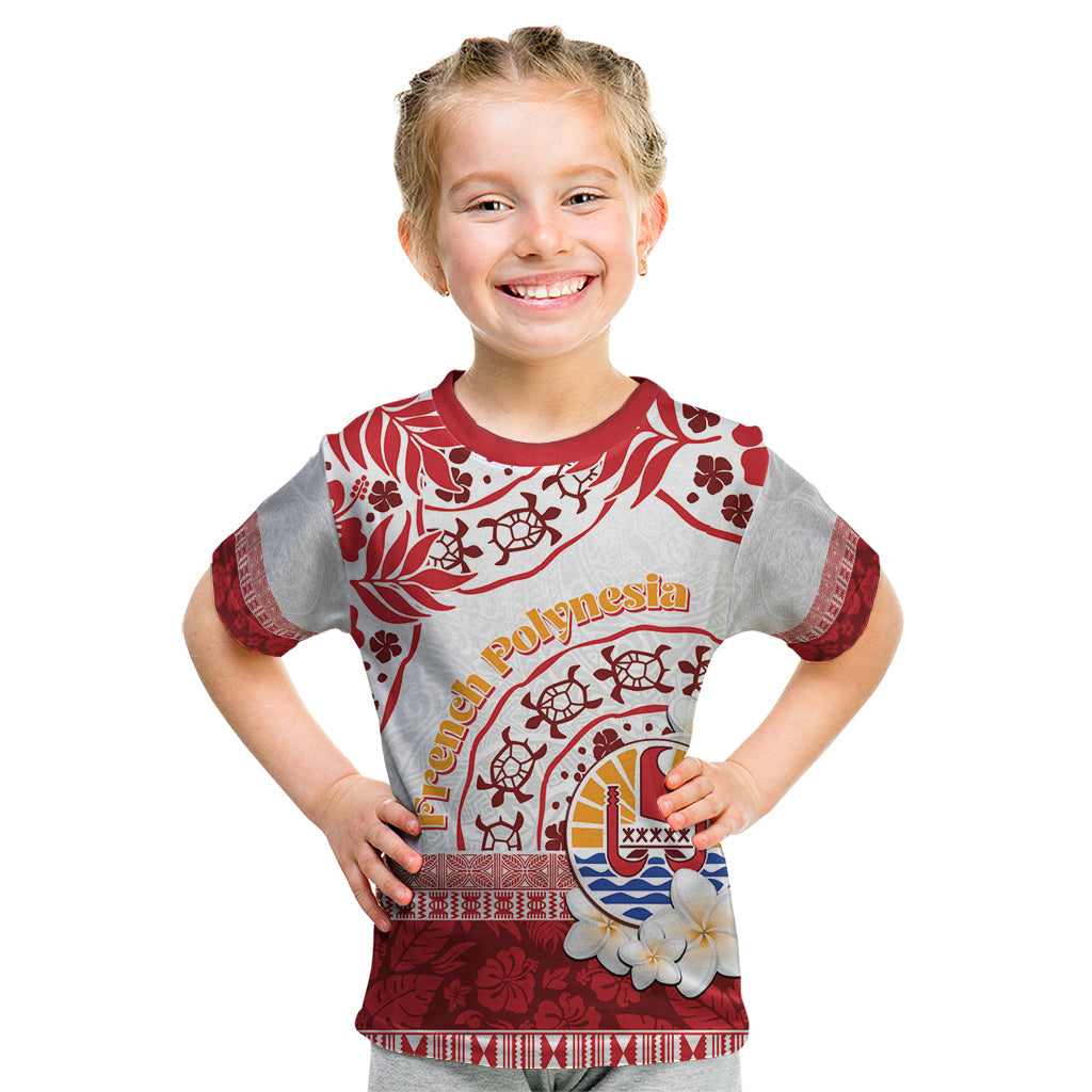 French Polynesia Internal Autonomy Day Kid T Shirt Tropical Hibiscus And Turtle Pattern LT05 Red - Polynesian Pride