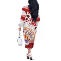 French Polynesia Internal Autonomy Day Off The Shoulder Long Sleeve Dress Tropical Hibiscus And Turtle Pattern LT05 - Polynesian Pride