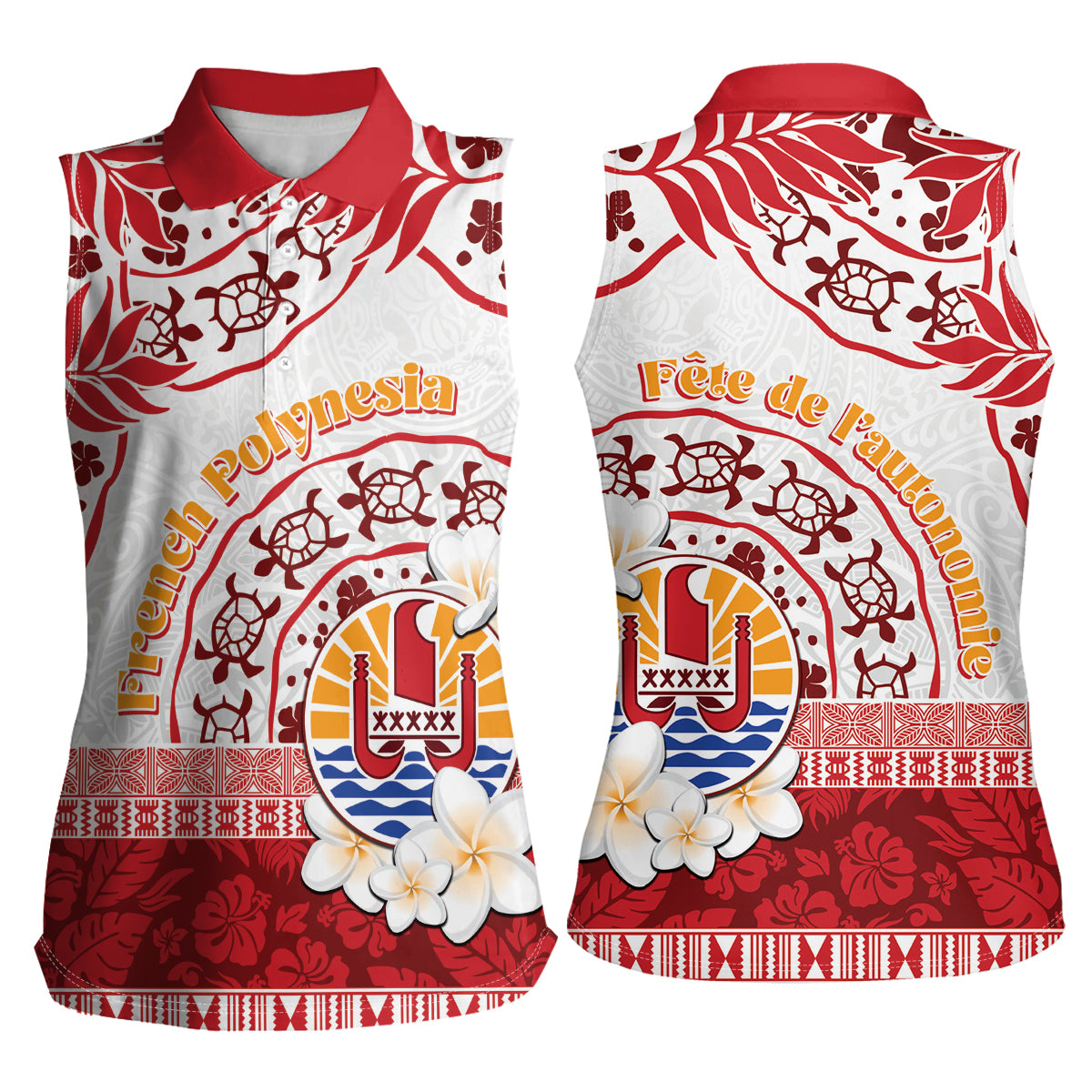 French Polynesia Internal Autonomy Day Women Sleeveless Polo Shirt Tropical Hibiscus And Turtle Pattern LT05 - Polynesian Pride
