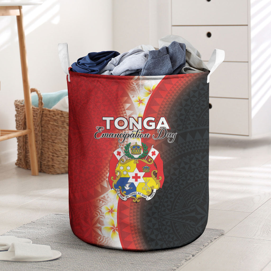 Tonga Emancipation Day Laundry Basket Tongan Ngatu Pattern With Plumeria LT05 Red - Polynesian Pride