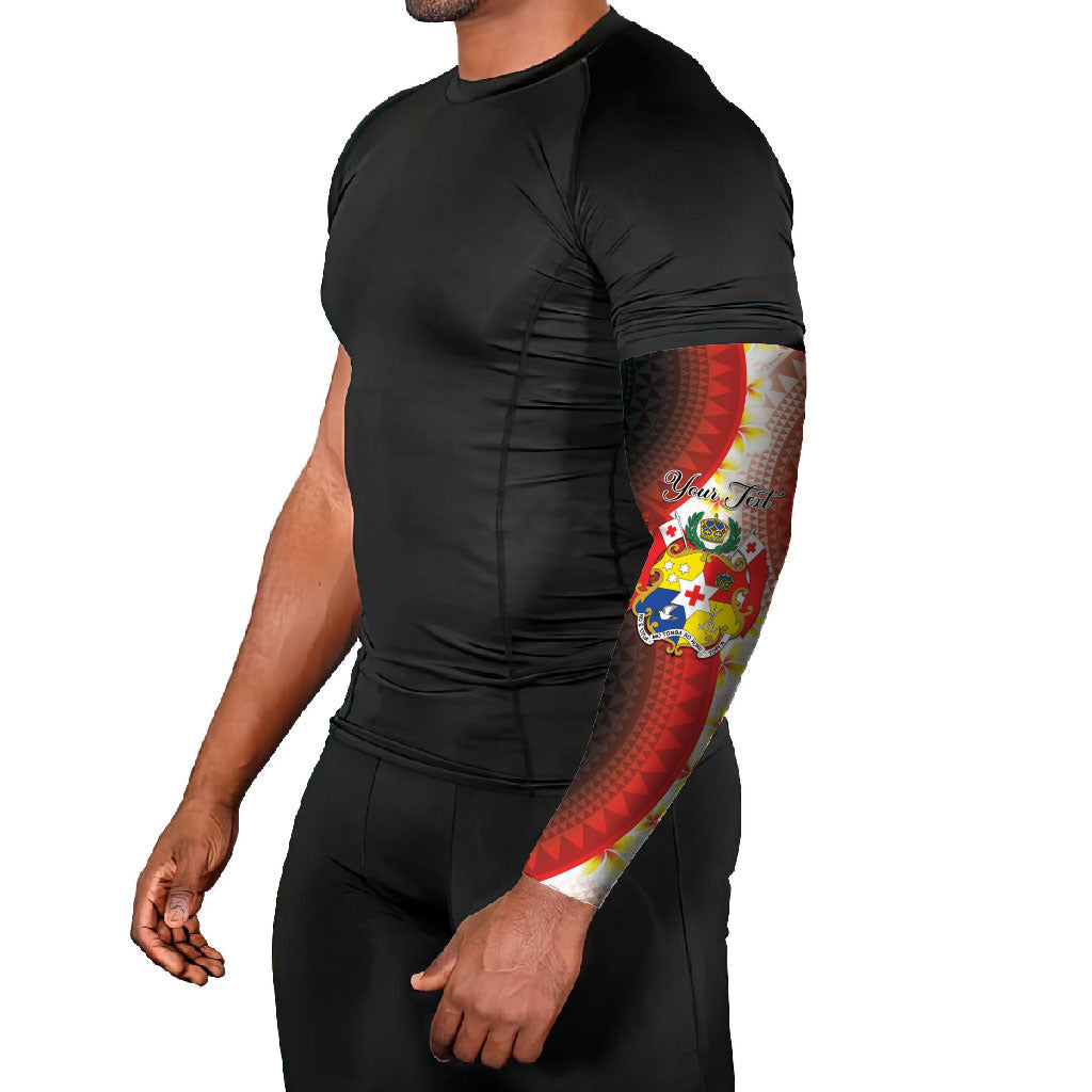 Personalised Tonga Emancipation Day Arm Sleeves Tongan Ngatu Pattern With Plumeria LT05 - Polynesian Pride
