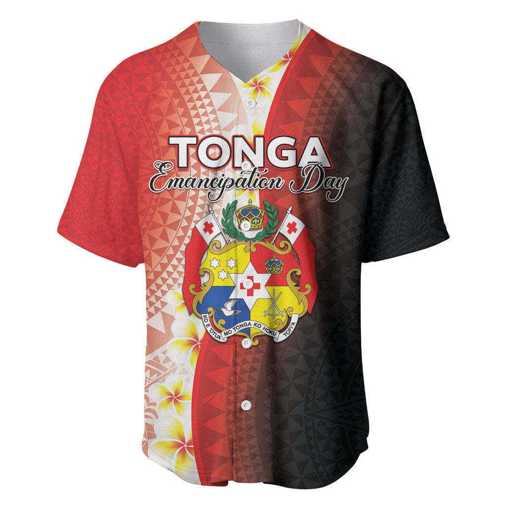 Personalised Tonga Emancipation Day Baseball Jersey Tongan Ngatu Pattern With Plumeria LT05 Red - Polynesian Pride