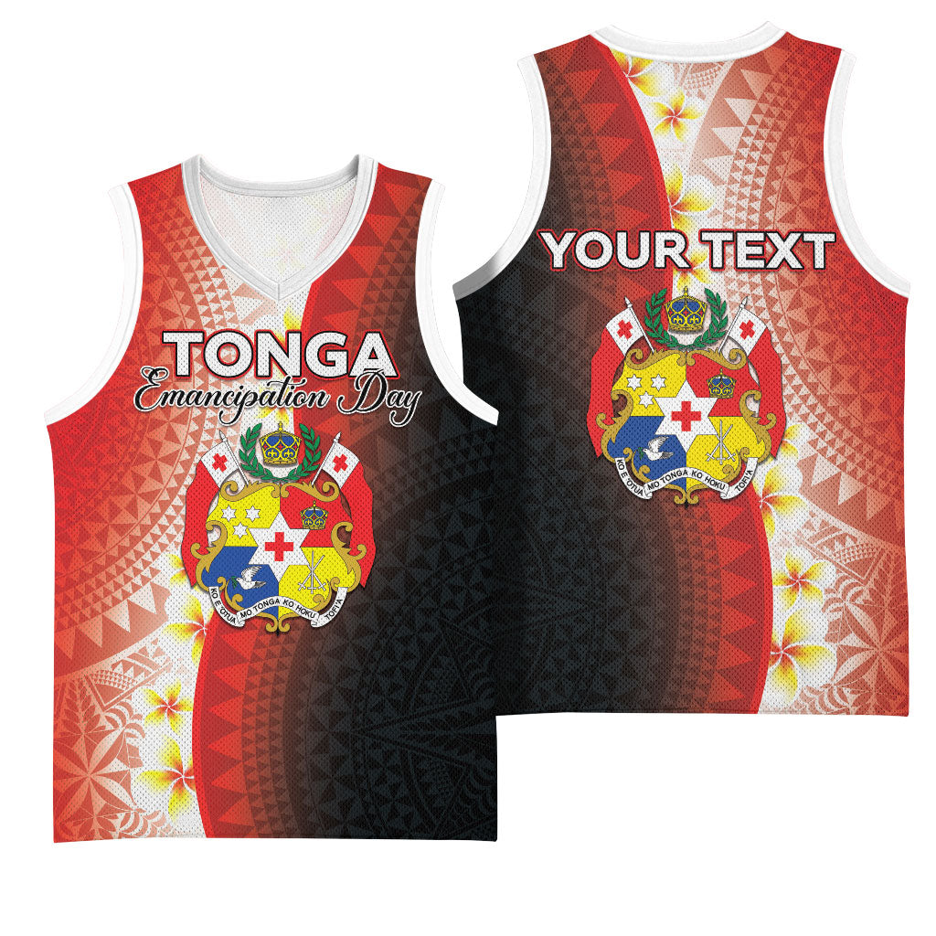 Personalised Tonga Emancipation Day Basketball Jersey Tongan Ngatu Pattern With Plumeria LT05 - Polynesian Pride