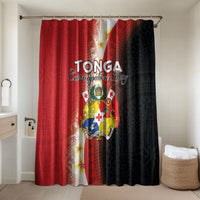 Tonga Emancipation Day Bathroom Set Tongan Ngatu Pattern With Plumeria LT05 Shower Curtain Only Red - Polynesian Pride