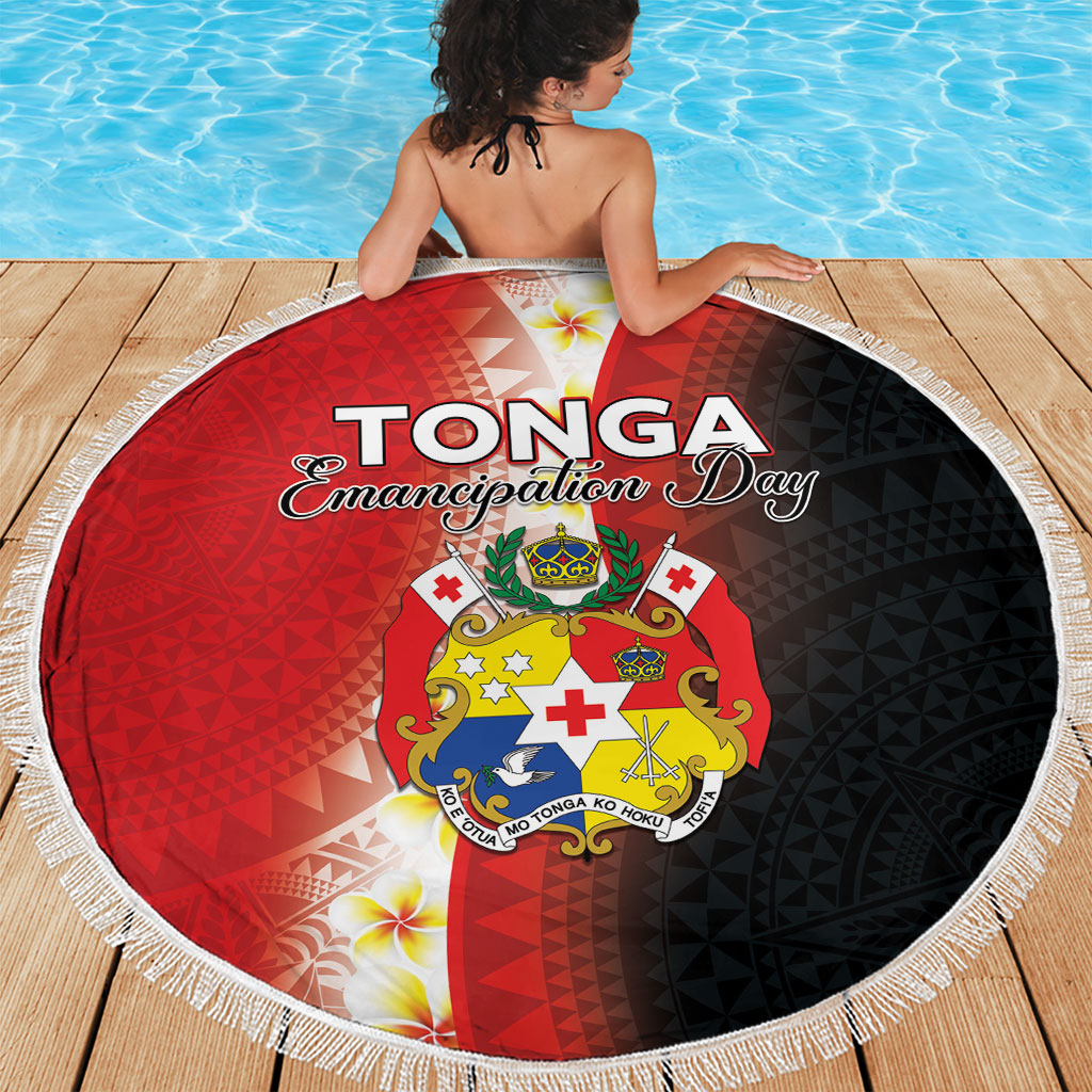 Tonga Emancipation Day Beach Blanket Tongan Ngatu Pattern With Plumeria LT05 - Polynesian Pride