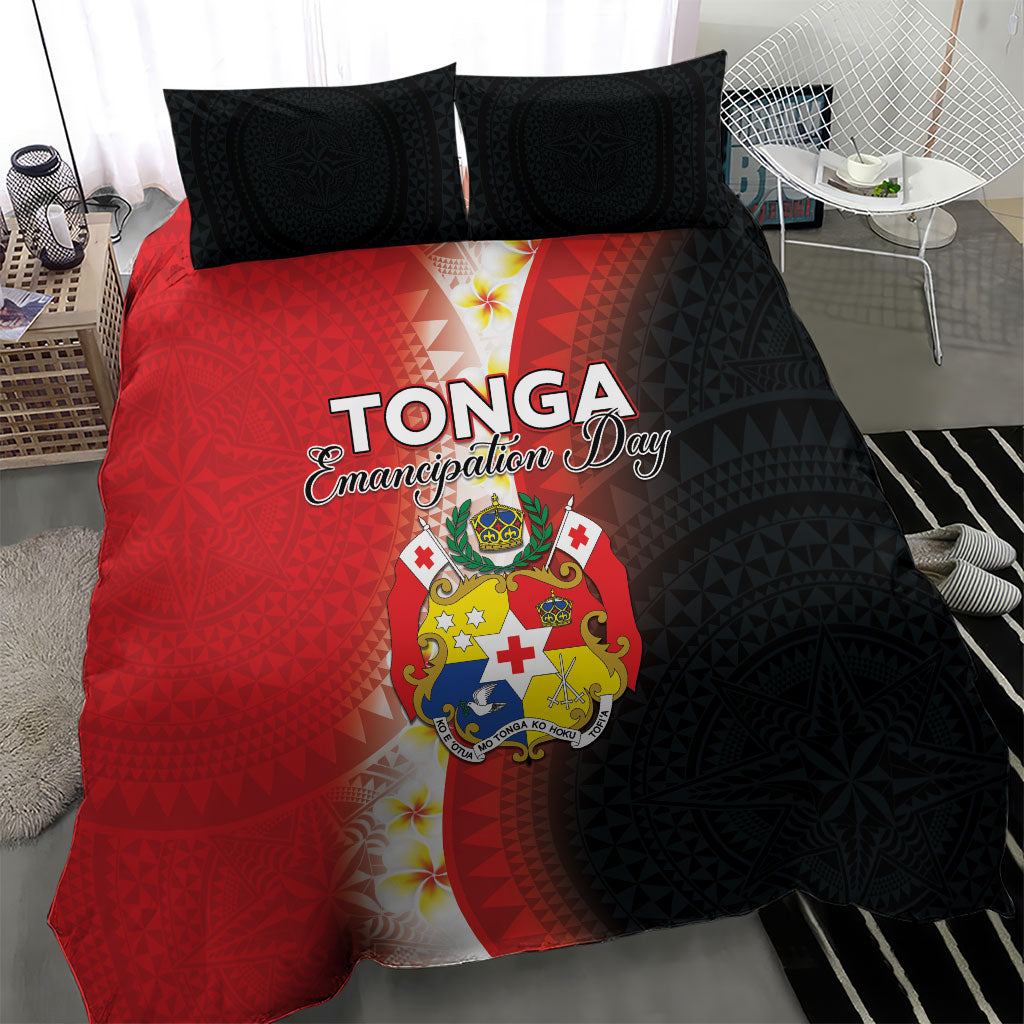 Tonga Emancipation Day Bedding Set Tongan Ngatu Pattern With Plumeria LT05 - Polynesian Pride