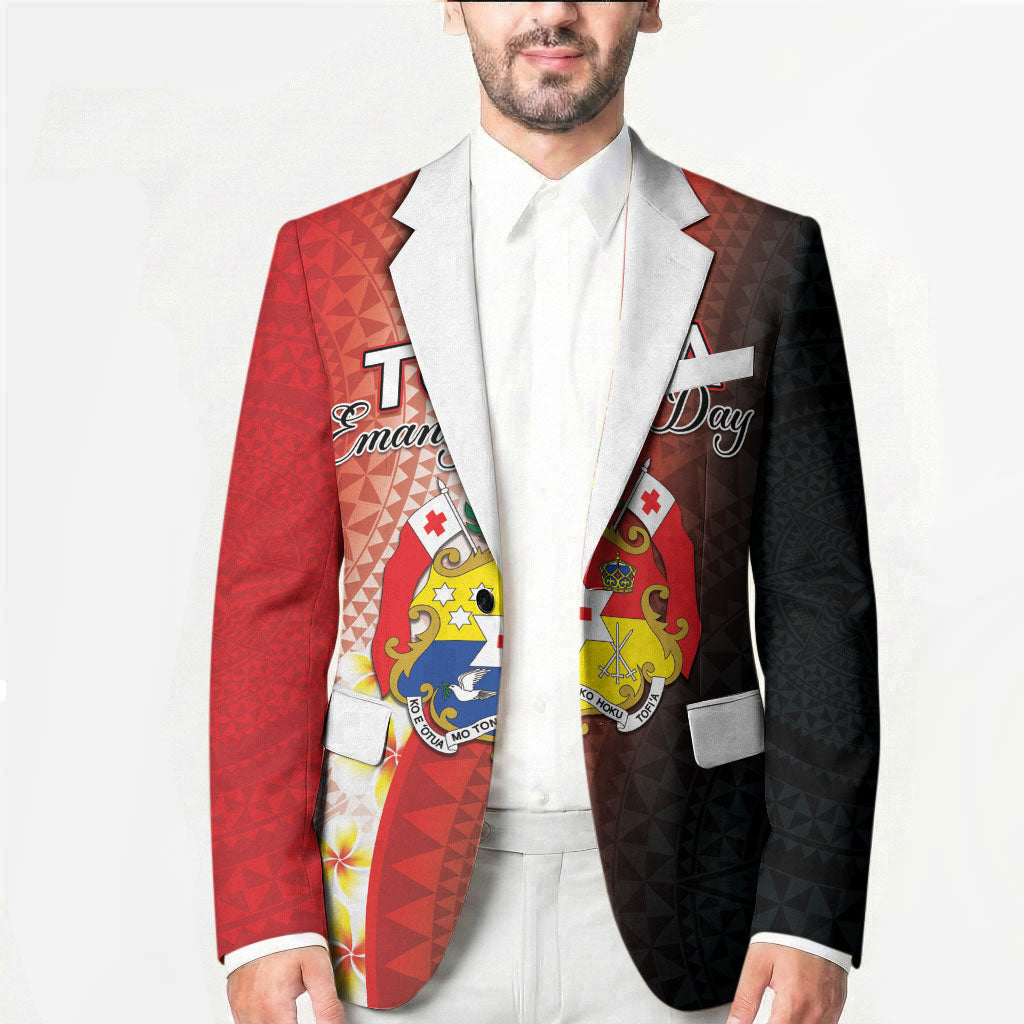 Personalised Tonga Emancipation Day Blazer Tongan Ngatu Pattern With Plumeria LT05 - Polynesian Pride