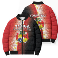 Personalised Tonga Emancipation Day Bomber Puffer Jacket Tongan Ngatu Pattern With Plumeria LT05 - Polynesian Pride