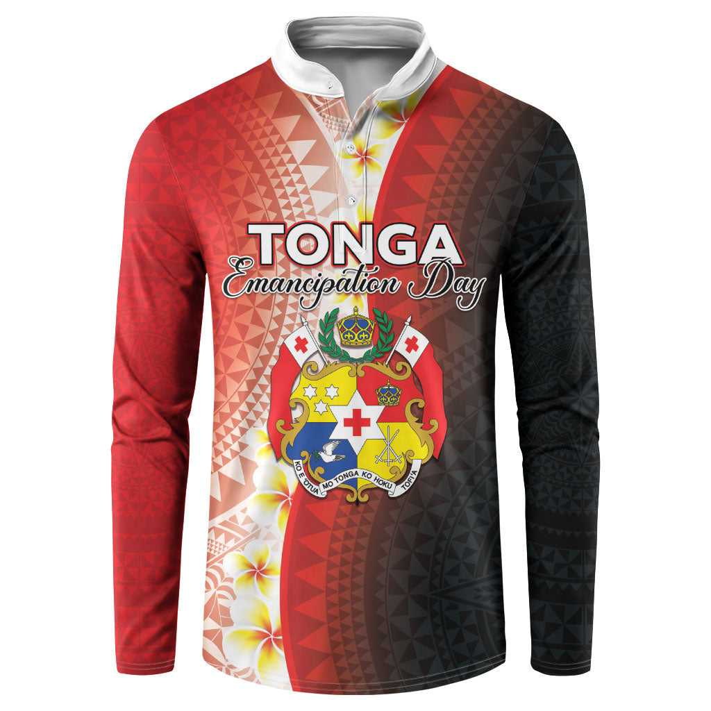 Personalised Tonga Emancipation Day Button Sweatshirt Tongan Ngatu Pattern With Plumeria