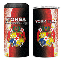 Personalised Tonga Emancipation Day 4 in 1 Can Cooler Tumbler Tongan Ngatu Pattern With Plumeria LT05 One Size: 16 oz Red - Polynesian Pride