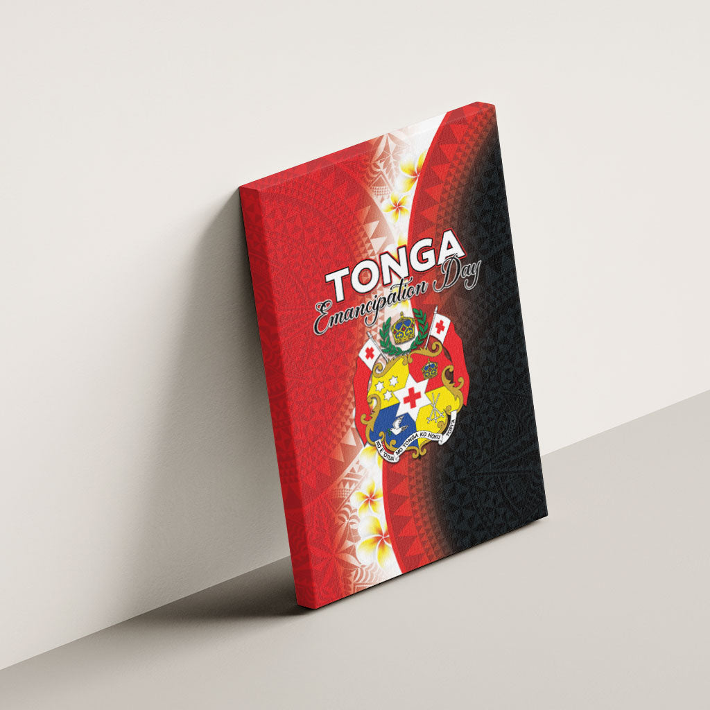 Tonga Emancipation Day Canvas Wall Art Tongan Ngatu Pattern With Plumeria LT05 - Polynesian Pride