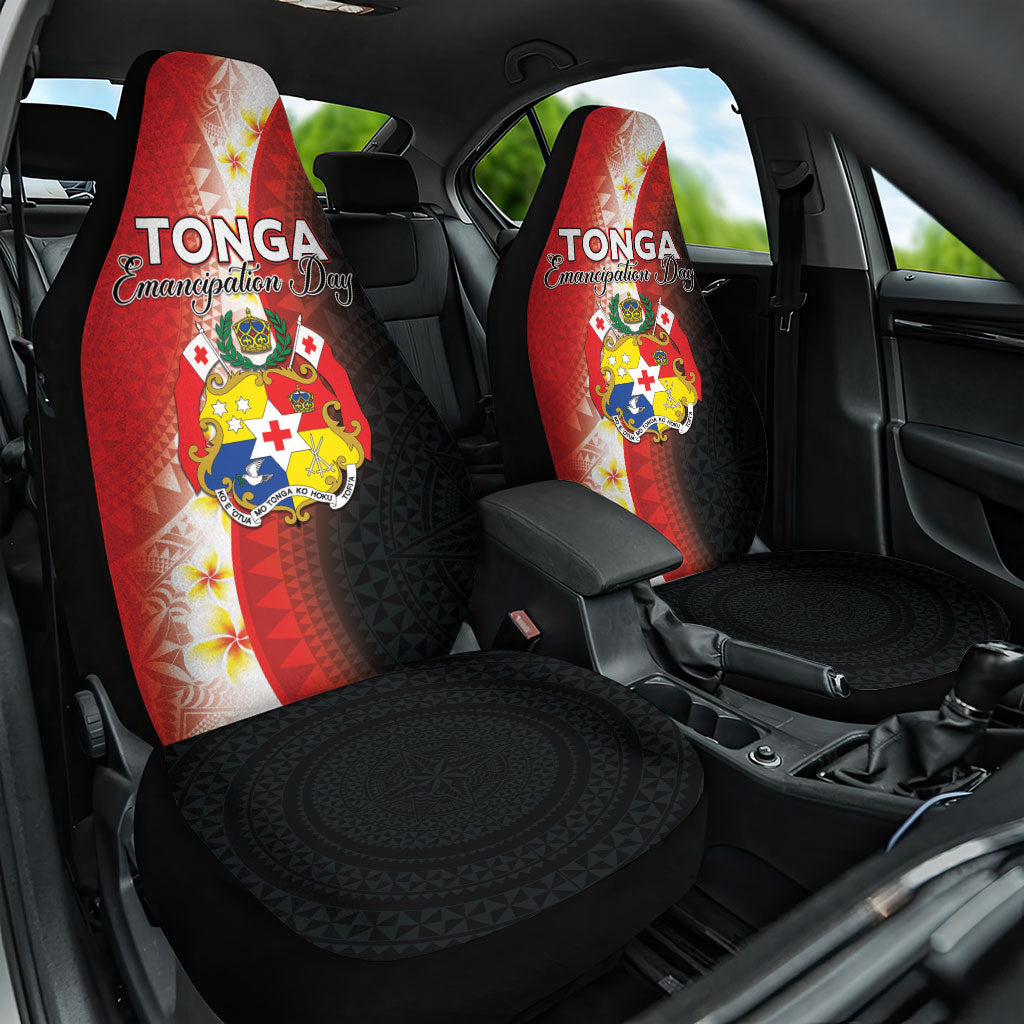 Tonga Emancipation Day Car Seat Cover Tongan Ngatu Pattern With Plumeria LT05 One Size Red - Polynesian Pride