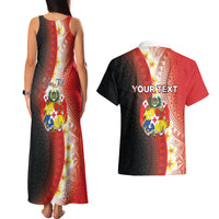 Personalised Tonga Emancipation Day Couples Matching Tank Maxi Dress and Hawaiian Shirt Tongan Ngatu Pattern With Plumeria LT05 - Polynesian Pride