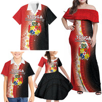 Personalised Tonga Emancipation Day Family Matching Off Shoulder Maxi Dress and Hawaiian Shirt Tongan Ngatu Pattern With Plumeria LT05 - Polynesian Pride