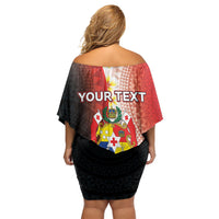 Personalised Tonga Emancipation Day Family Matching Off Shoulder Short Dress and Hawaiian Shirt Tongan Ngatu Pattern With Plumeria LT05 - Polynesian Pride