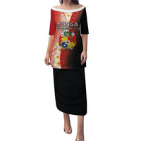 Personalised Tonga Emancipation Day Family Matching Puletasi and Hawaiian Shirt Tongan Ngatu Pattern With Plumeria LT05 Mom's Dress Red - Polynesian Pride