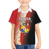 Personalised Tonga Emancipation Day Family Matching Summer Maxi Dress and Hawaiian Shirt Tongan Ngatu Pattern With Plumeria LT05 Son's Shirt Red - Polynesian Pride