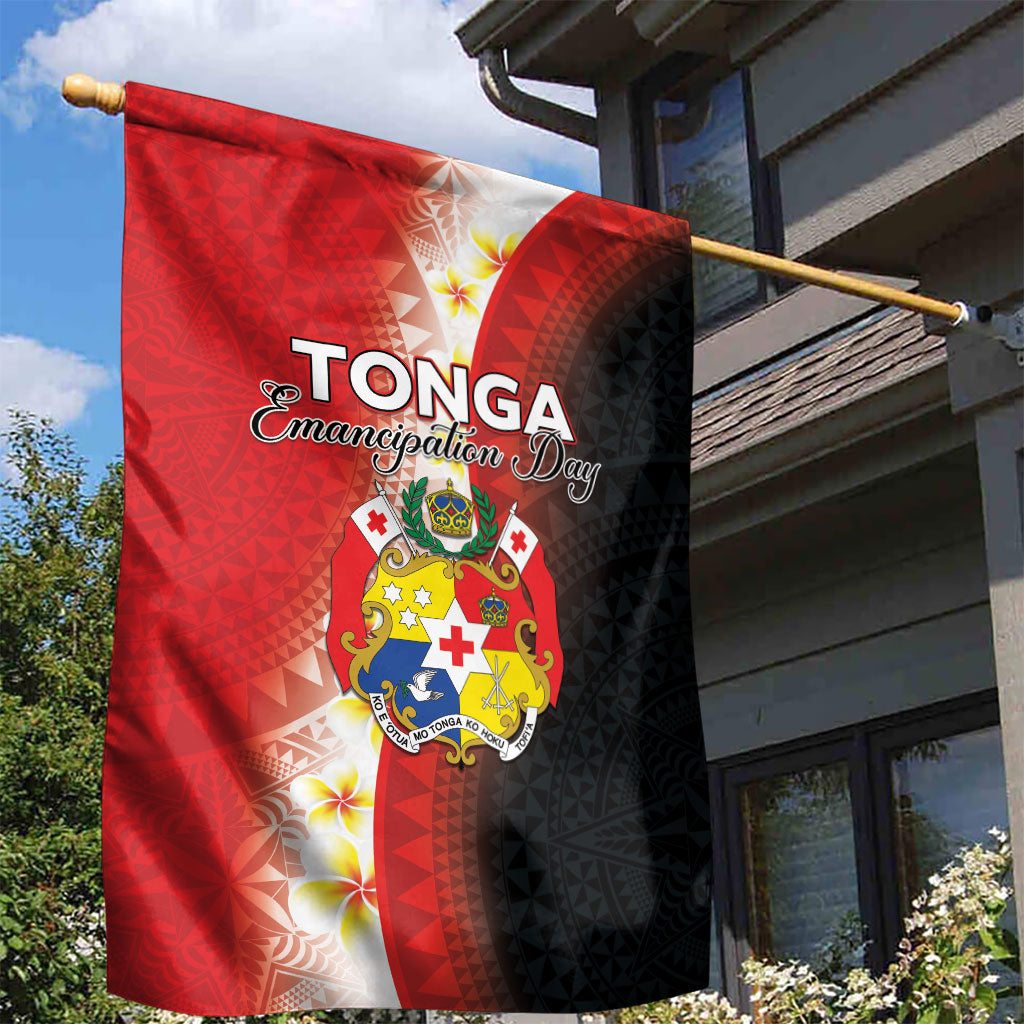 Tonga Emancipation Day Garden Flag Tongan Ngatu Pattern With Plumeria LT05 - Polynesian Pride