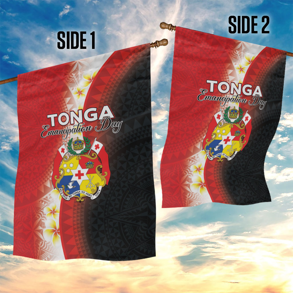 Tonga Emancipation Day Garden Flag Tongan Ngatu Pattern With Plumeria LT05 - Polynesian Pride
