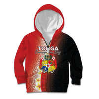 Personalised Tonga Emancipation Day Kid Hoodie Tongan Ngatu Pattern With Plumeria LT05 Zip Hoodie Red - Polynesian Pride