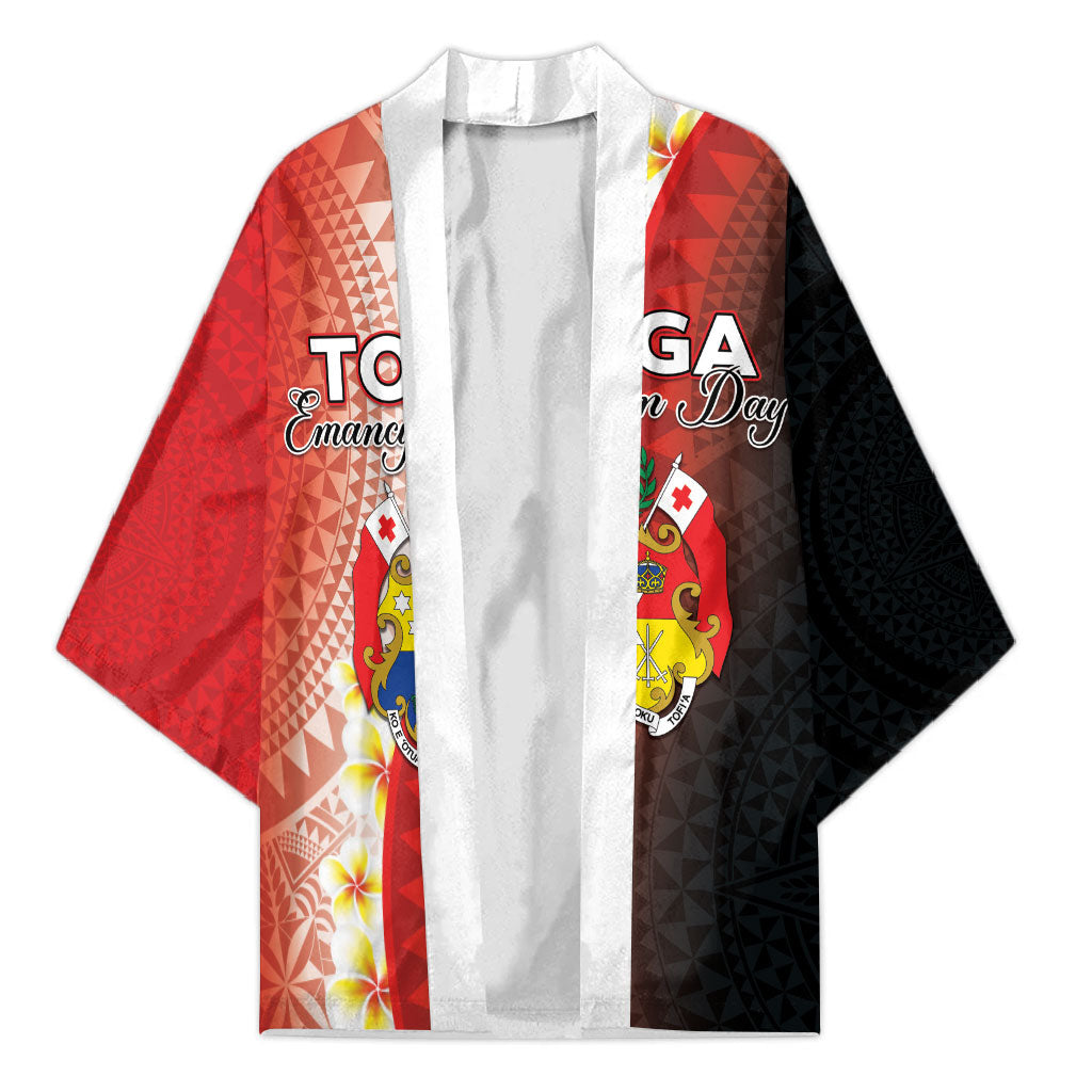 Personalised Tonga Emancipation Day Kimono Tongan Ngatu Pattern With Plumeria LT05 Unisex Red - Polynesian Pride
